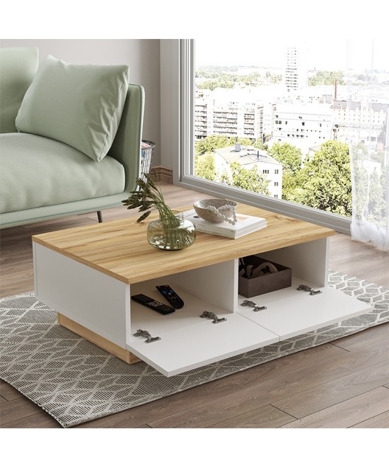 Τραπέζι σαλονιού Thunder pakoworld sonoma-λευκό 90x60x31.5εκ