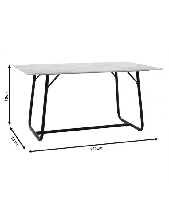 Τραπέζι Revello pakoworld sintered stone λευκό μαρμάρου-μαύρο 150x90x75εκ