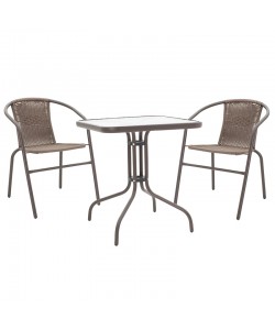 Τραπεζαρία Watson-Obbi σετ 3τεμ pakoworld pe καφέ-μέταλλο 70x70x70εκ