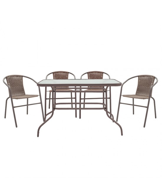 Τραπεζαρία Valor-Obbi σετ 5τεμ pakoworld pe καφέ-μέταλλο 110x60x70εκ