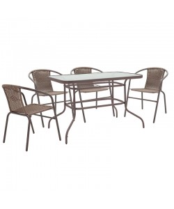 Τραπεζαρία Valor-Obbi σετ 5τεμ pakoworld pe καφέ-μέταλλο 110x60x70εκ