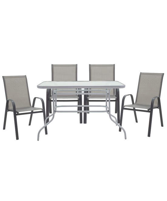 Τραπεζαρία Valor-Calan σετ 5τεμ pakoworld μέταλλο-textilene ανθρακί 110x60x70εκ