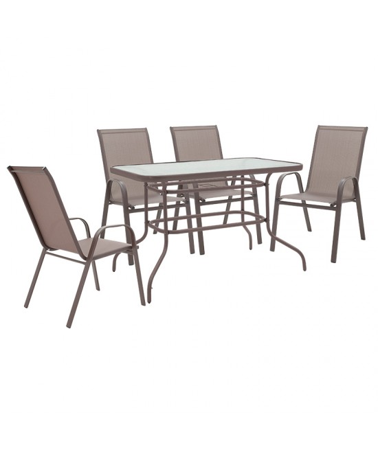 Τραπεζαρία Valor-Calan σετ 5τεμ pakoworld μέταλλο-textilene καφέ 110x60x70εκ