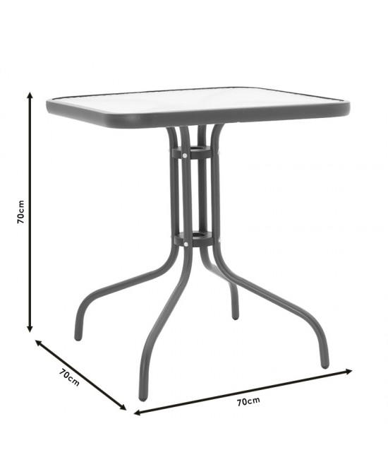 Τραπέζι Watson pakoworld μέταλλο γκρι-γυαλί 70x70x70εκ