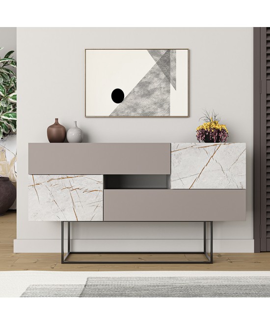 Μπουφές Roberta pakoworld μόκα-λευκό μαρμάρου 145x40x82εκ