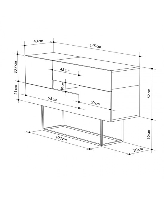 Μπουφές Roberta pakoworld μόκα-λευκό μαρμάρου 145x40x82εκ