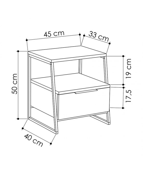 Κομοδίνο Johana pakoworld μαύρο-μόκα 45x40x50εκ