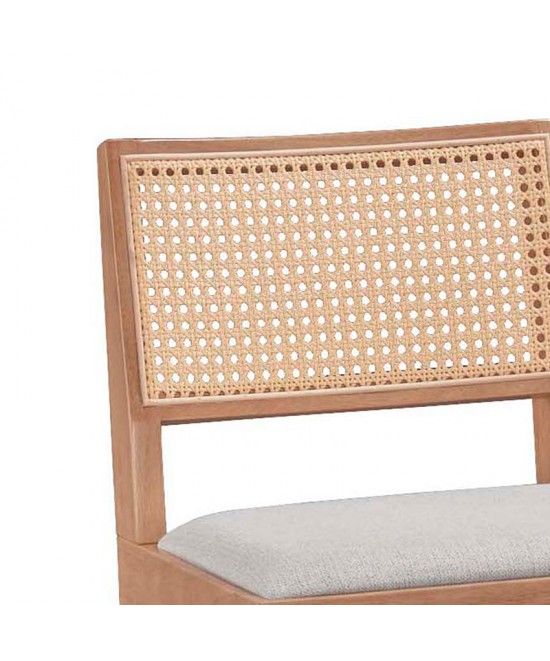 Σκαμπό bar Winslow pakoworld ξύλο rubberwood ανοικτό καρυδί-pvc rattan φυσικό-ύφασμα γκρι 44.5x46x98εκ