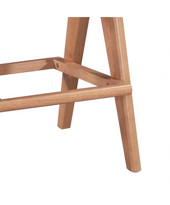 Σκαμπό bar Winslow pakoworld ξύλο rubberwood ανοικτό καρυδί-pvc rattan φυσικό-ύφασμα γκρι 44.5x46x98εκ