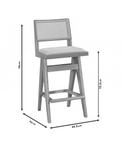 Σκαμπό bar Winslow pakoworld ξύλο rubberwood ανοικτό καρυδί-pvc rattan φυσικό-ύφασμα γκρι 44.5x46x98εκ