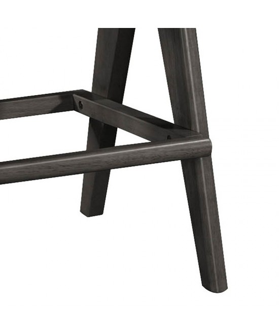 Σκαμπό bar Winslow pakoworld ξύλο rubberwood μαύρο-pvc rattan φυσικό-ύφασμα γκρι 44.5x46x98εκ