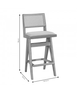 Σκαμπό bar Winslow pakoworld ξύλο rubberwood μαύρο-pvc rattan φυσικό-ύφασμα γκρι 44.5x46x98εκ