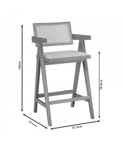 Σκαμπό bar Winslow pakoworld ξύλο rubberwood ανοικτό καρυδί-pvc rattan φυσικό-ύφασμα γκρι