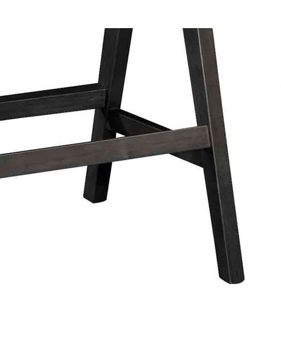 Σκαμπό bar Winslow pakoworld ξύλο rubberwood μαύρο-pvc rattan φυσικό-ύφασμα γκρι