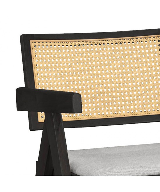 Πολυθρόνα Winslow pakoworld ξύλο rubberwood μαύρο-pvc rattan φυσικό-ύφασμα γκρι Πολυθρόνα Winslow pakoworld ξύλο rubberwood μαύρο-pvc rattan φυσικό-ύφασμα γκρι
