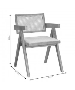Πολυθρόνα Winslow pakoworld ξύλο rubberwood μαύρο-pvc rattan φυσικό-ύφασμα γκρι
