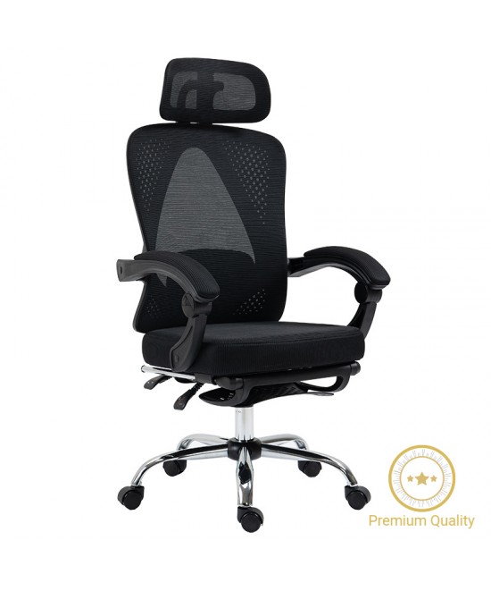 Καρέκλα γραφείου διευθυντή με υποπόδιο Titan pakoworld Premium Quality ύφασμα-mesh χρώμα μαύρο