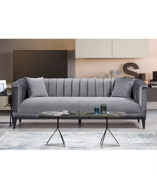 Καναπές 3θέσιος PWF-0541 pakoworld βελούδο ανθρακί 255x89x79εκ