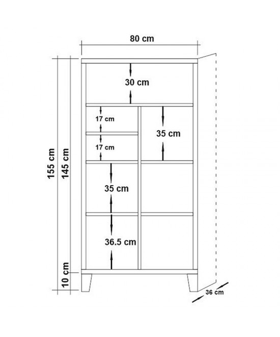 Βιβλιοθήκη PWF-0181-3 σε χρώμα πεύκου 80x36x155εκ