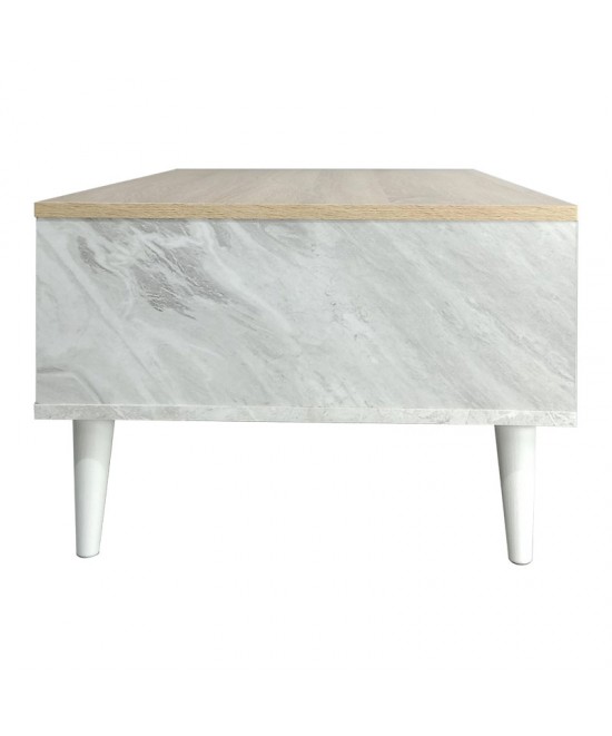 Τραπέζι σαλονιού Moses pakoworld χρώμα sonoma-λευκό μαρμάρου 90x54x37.5εκ