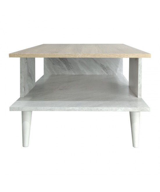 Τραπέζι σαλονιού Moses pakoworld χρώμα sonoma-λευκό μαρμάρου 90x54x37.5εκ