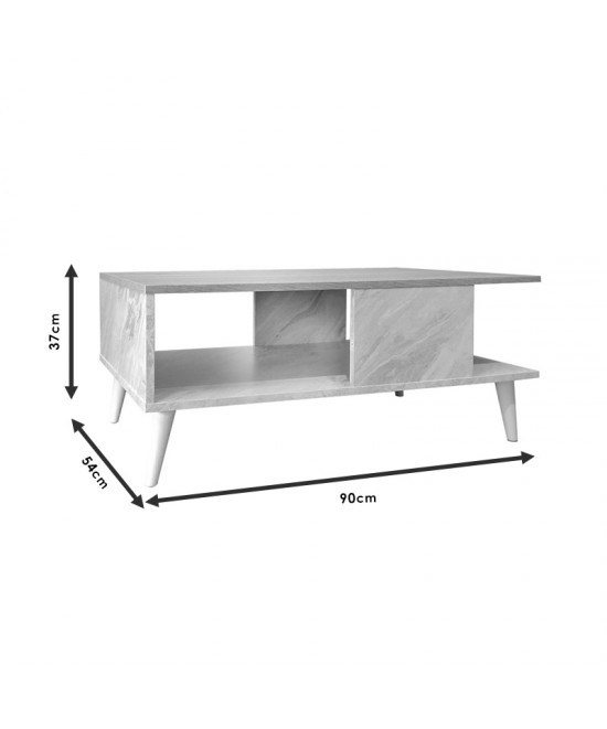 Τραπέζι σαλονιού Moses pakoworld χρώμα sonoma-λευκό μαρμάρου 90x54x37.5εκ