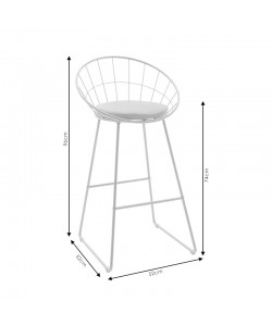 Σκαμπό μπαρ Seth pakoworld μέταλλο λευκό-μαξιλάρι PVC λευκό