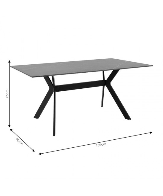 Τραπέζι Olivet pakoworld sintered stone μαύρο μαρμάρου-μαύρο 180x90x75εκ