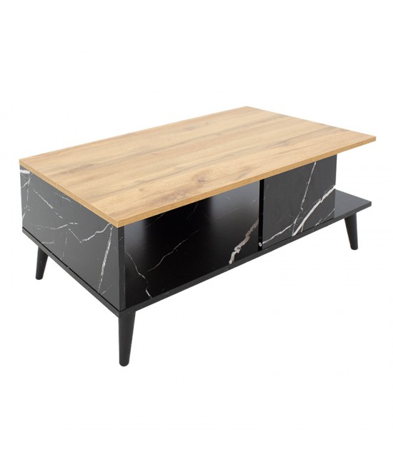 Τραπέζι σαλονιού Moses pakoworld χρώμα sonoma-μαύρο μαρμάρου 90x54x37.5εκ Τραπέζι σαλονιού Moses pakoworld χρώμα sonoma-μαύρο μαρμάρου 90x54x37.5εκ