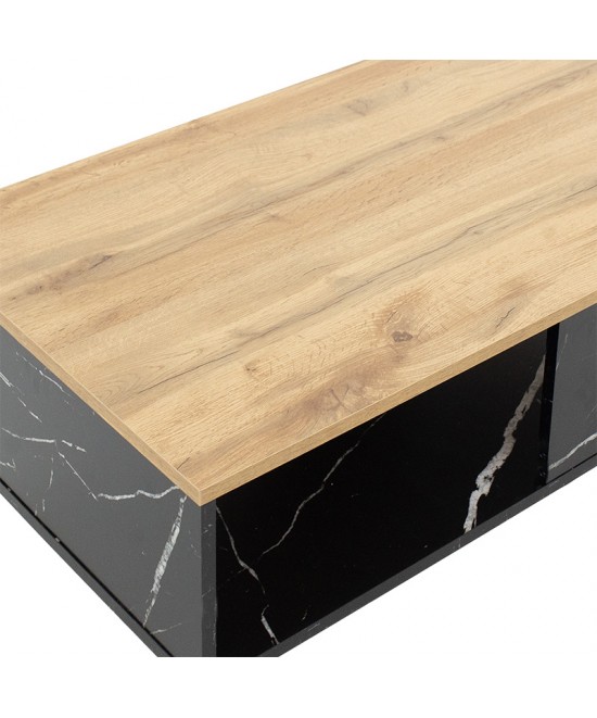 Τραπέζι σαλονιού Moses pakoworld χρώμα sonoma-μαύρο μαρμάρου 90x54x37.5εκ Τραπέζι σαλονιού Moses pakoworld χρώμα sonoma-μαύρο μαρμάρου 90x54x37.5εκ