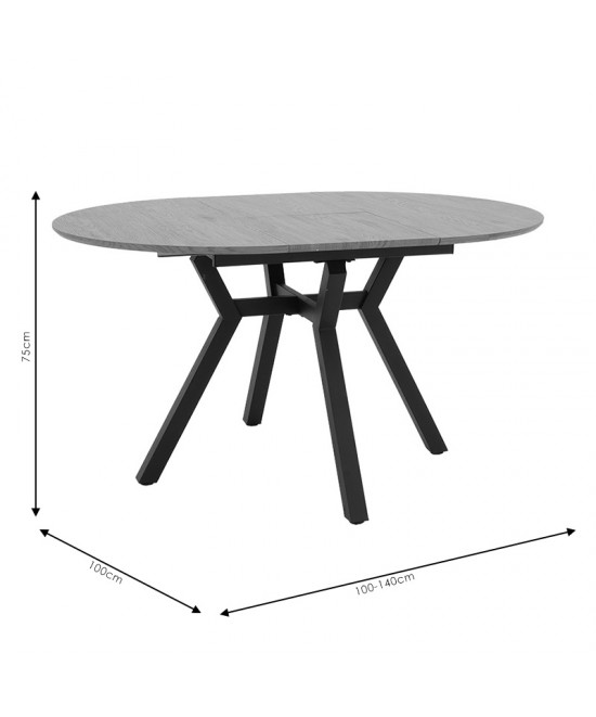 Tραπέζι Frances pakoworld επεκτεινόμενο MDF sonoma-μαύρο 100-140x100x75εκ