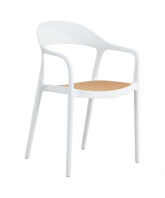 Πολυθρόνα Ember pakoworld με UV protection PP μπεζ- λευκό 52.5x56.5x81εκ.