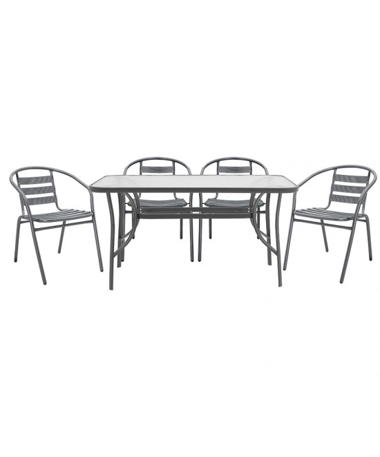 Τραπεζαρία Ensure-Tade pakoworld σετ 5τεμ μέταλλο-γυαλί ανθρακί 140x80x70εκ