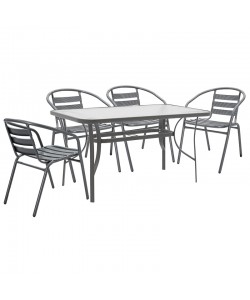 Τραπεζαρία Ensure-Tade pakoworld σετ 5τεμ μέταλλο-γυαλί ανθρακί 140x80x70εκ