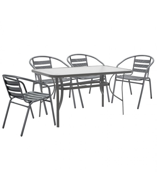 Τραπεζαρία Ensure-Tade pakoworld σετ 5τεμ μέταλλο-γυαλί ανθρακί 140x80x70εκ