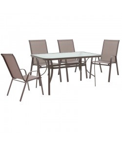 Τραπεζαρία Ensure-Calan pakoworld σετ 5τεμ μέταλλο-γυαλί καφέ 140x80x70εκ