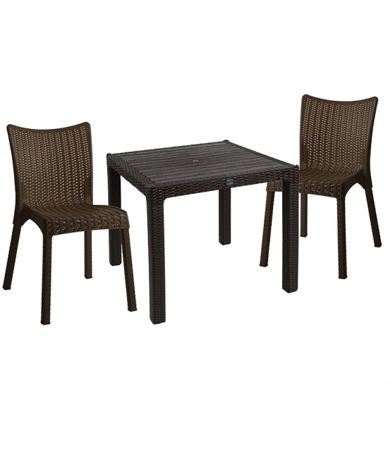 Τραπεζαρία Explore-Confident pakoworld σετ 3τεμ PP καφέ 90x90x73,5εκ