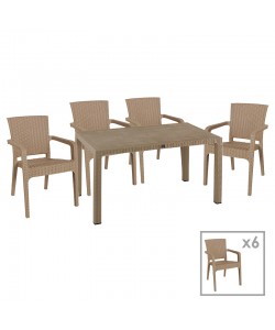 Τραπεζαρία Explore-Halcyon pakoworld σετ 7τεμ PP cappuccino 150x90x73,5εκ