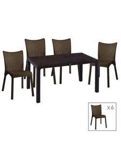 Τραπεζαρία Explore-Confident pakoworld σετ 7τεμ PP καφέ 150x90x73,5εκ