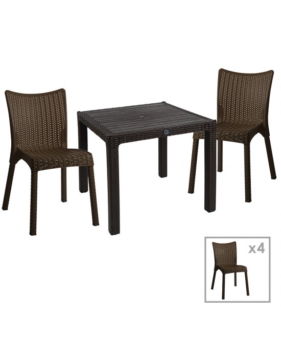 Τραπεζαρία Explore-Confident pakoworld σετ 5τεμ PP καφέ 90x90x73,5εκ