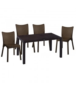 Τραπεζαρία Explore-Confident pakoworld σετ 5τεμ PP καφέ 150x90x73,5εκ