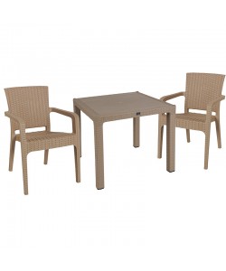 Τραπεζαρία Explore-Halcyon pakoworld σετ 3τεμ PP cappuccino 90x90x73,5εκ