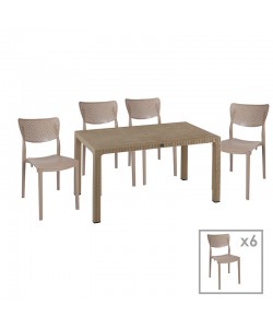 Τραπεζαρία Explore-Ignite pakoworld σετ 7τεμ PP cappuccino 150x90x73,5εκ.