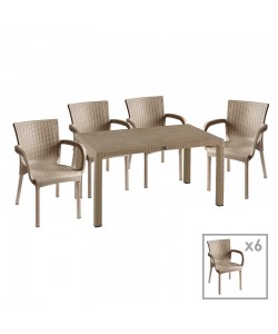 Τραπεζαρία Explore-Festive pakoworld σετ 7τεμ PP cappuccino 150x90x73,5εκ.