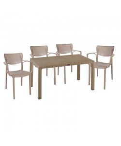 Τραπεζαρία Explore-Frontline pakoworld σετ 5τεμ PP cappuccino 150x90x73,5εκ.