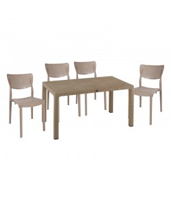 Τραπεζαρία Explore-Ignite pakoworld σετ 5τεμ PP cappuccino 150x90x73,5εκ.