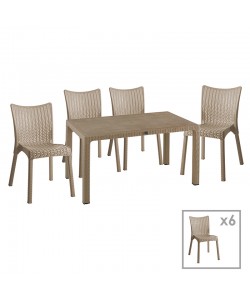 Τραπεζαρία Explore-Confident pakoworld σετ 7τεμ PP cappuccino 150x90x73,5εκ