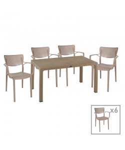 Τραπεζαρία Explore-Frontline pakoworld σετ 7τεμ PP cappuccino 150x90x73,5εκ.