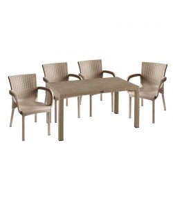 Τραπεζαρία Explore-Festive pakoworld σετ 5τεμ PP cappuccino 150x90x73,5εκ.