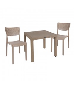 Τραπεζαρία Explore-Ignite pakoworld σετ 3τεμ PP cappuccino 90x90x73,5εκ